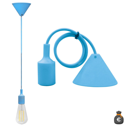 Pendente Soffitto con cavo+portalam. E27 Azzurro