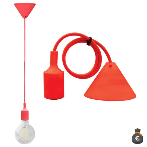 Pendente Soffitto con cavo+portalam. E27 Rosso