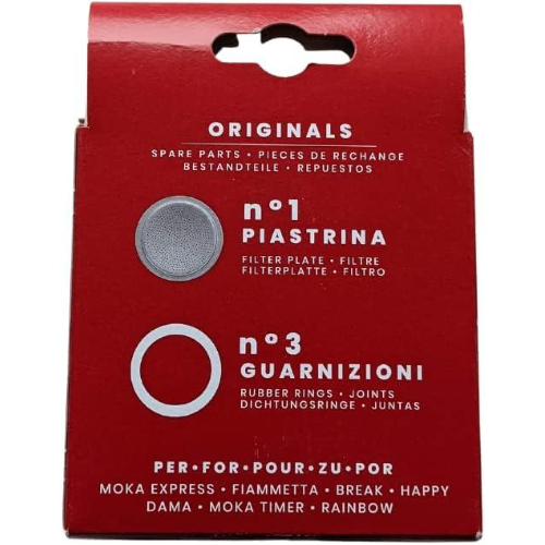 Bialetti Ricambi, Include 3 Guarnizioni e 1 Piastrina,6 TAZZE Compatibili con Moka Express, Fiammetta, Break, Happy, Dama, Moka Melody, Alpina, Moka Timer e Rainbow