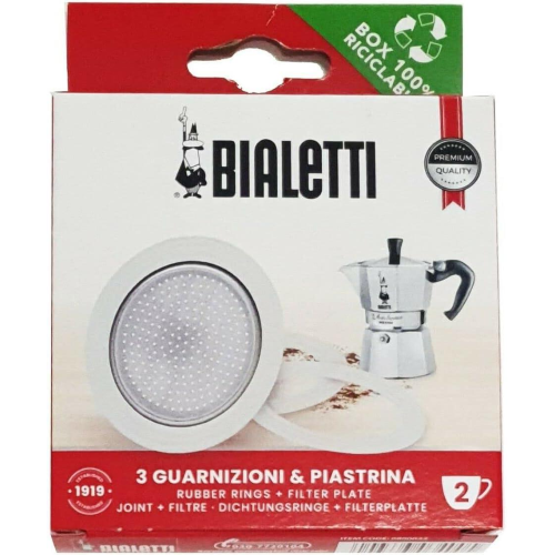 Bialetti Ricambi, Include 3 Guarnizioni e 1 Piastrina,2TAZZE Compatibili con Moka Express, Fiammetta, Break, Happy, Dama, Moka Melody, Alpina, Moka Timer e Rainbow