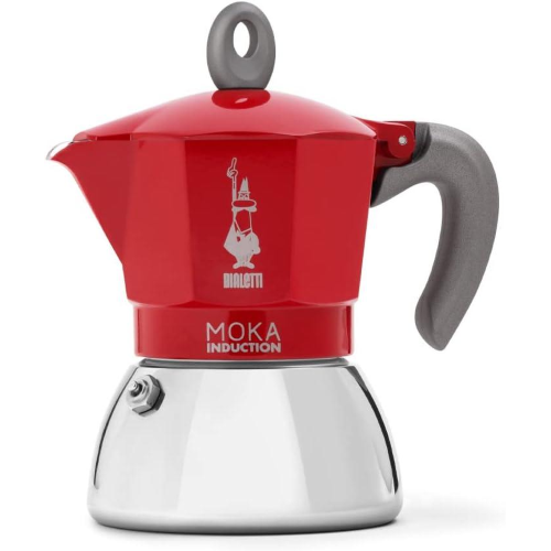 Bialetti Caffettiera Moka Induction, 4 Tazze , Adatta a Tutti i piani cottura, ROSSA