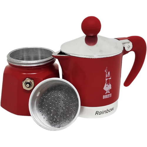 Bialetti Rainbow Caffettiera Colorata, Alluminio, ROSSA ,1 Tazza