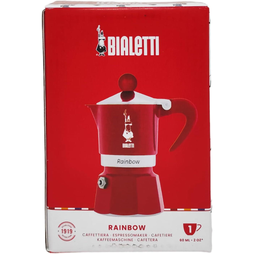Bialetti Rainbow Caffettiera Colorata, Alluminio, ROSSA ,1 Tazza
