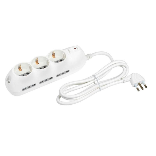 Multipresa Slot 9 prese - 6 prese bipasso 10/16A + 3 Schuko c/cavo - bianco - Spina 10A