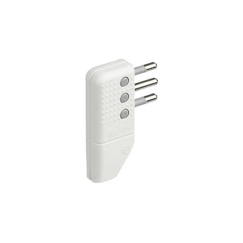 Spina corner Bticino a squadra 2P+T 10A salvaspazio spinotti orientabili bianca S2467TAE