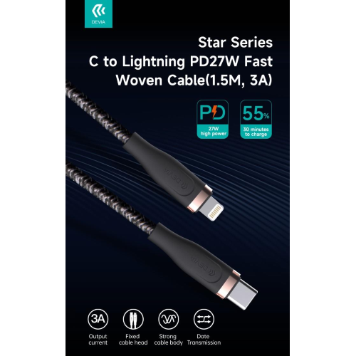 Cavo Intrecciato da C a Lightning 27W 3A, 1,5 Metr