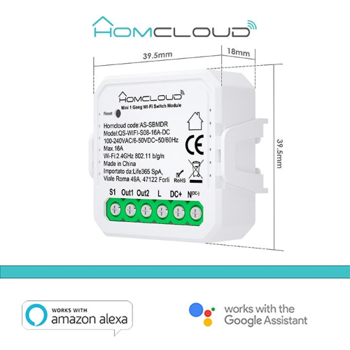 Modulo Interruttore/pulsante Mini AC/DC Wi-Fi