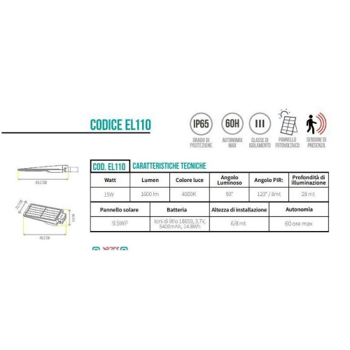 CFG - EL110 - Lampada solare LUMINA STREET 1600 lumen