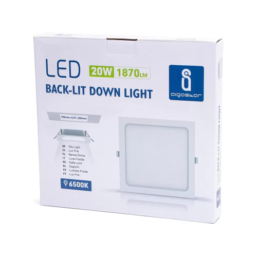 Faretto Led slim da incasso 20W Quadrato Cornice bianca Apertura 100 gradi Bianco freddo 6500K Aigostar