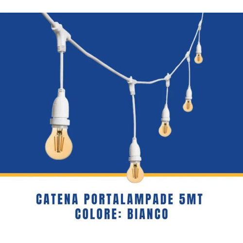 CATENA PORTALAMPADA 5MT 5 PORT E27 BIANCO
