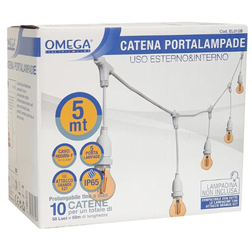 CATENA PORTALAMPADA 5MT 5 PORT E27 BIANCO