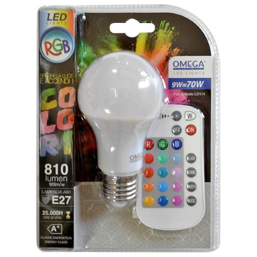 LAMPADA LED A60 9W 810LM RGB+BIANCO E27 CON TELECOMANDO