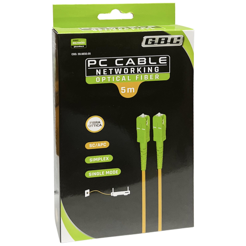 CAVO PATCH FIBRA OTTICA SC/APC SC/APC SIMPLEX MONOMODALE 5M GBC