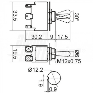 Interruttore deviatore Medio - 2P - (ON)/OFF/(ON) - 10A@250V - 6 term. faston 6,3