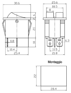 INTERRUTTORE A BASCULA DOPPIO BIPOLARE ROSSO ON-OFF (NON LUMINOSO)