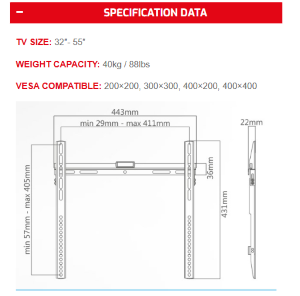 Supporto Tv da Parete Fisso da 32" a 55" Superior Electronics SUPSTV002  (Ultra Flat) Vesa: 200 x 200, 300 x 300, 400 x 200, 400 x 400, Nero PESO MASSIMO 40KG