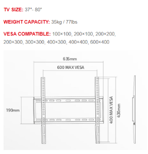 Supporto Tv da Parete Fisso da 37" a 70" (EXTRA Slim) Superior Electronics SUPSTV006 Vesa: 200 x 200, 300 x 300, 400 x 200, 400 x 400, 600 x 400