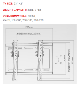 Supporto TV a parete fisso da 23" a 42" POLLICI Superior Electronics SUPSTV008 (inclinazione Extra Slim) Vesa: 50 x 50, 75 x 75, 100 x 100, 200 x 100, 200 x 200 PESO MASSIMO 35KG