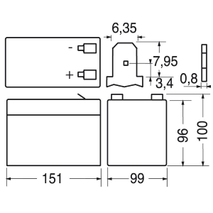 BATTERIA RICARICABILE AL PIOMBO CICLICA12V 12AH - 151x99x96mm 