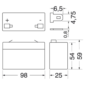 BATTERIA RICARICABILE AL PIOMBO 6V 1.3AH - 98x25x54/59 mm