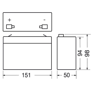 BATTERIA RICARICABILE AL PIOMBO 6V - 12Ah - 151X50X94/98