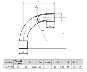 Raccordo Curva Semplice 90° Ø20 per tubo rigido IP40 FAEG - FG16002 5pz.