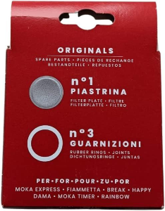 Bialetti Ricambi, Include 3 Guarnizioni e 1 Piastrina,6 TAZZE Compatibili con Moka Express, Fiammetta, Break, Happy, Dama, Moka Melody, Alpina, Moka Timer e Rainbow