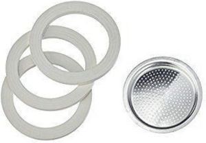 Bialetti Ricambi, Include 3 Guarnizioni e 1 Piastrina,2TAZZE Compatibili con Moka Express, Fiammetta, Break, Happy, Dama, Moka Melody, Alpina, Moka Timer e Rainbow