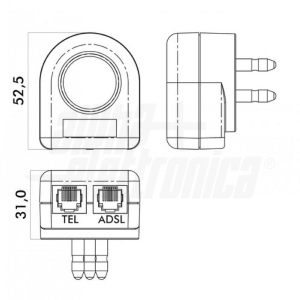 Filtro ADSL da spina 3 poli a 2 presa modulare RJ11 6P2C