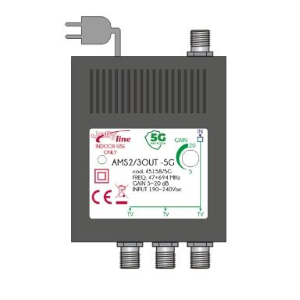 AMS2/3OUT -5G - AMPLIFICATORE DA INTERNO UHF+VHF 20DB REGOLAZIONE SEPARATA 3OUT ATTACCO F - CON FILTRO 5G