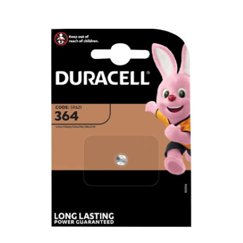 D364 Duracell, Pila Silver Oxide 1,55V. Equivalente: SR621SW, 364, D364, SB-AG, T, 602, 280-34, 080-D29. IEC: SR60