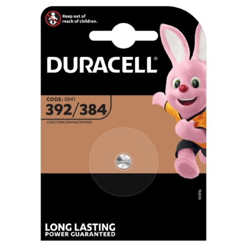 DURACELL D392/D384  Pila Silver Oxide 1,55V. Equivalente: SR41SW, 384, D384, SB-A1, 247, 280-18, 080-D01, 392, D392, SB-B1, K, 247B, 280-13, 080-D05. IEC: SR41.