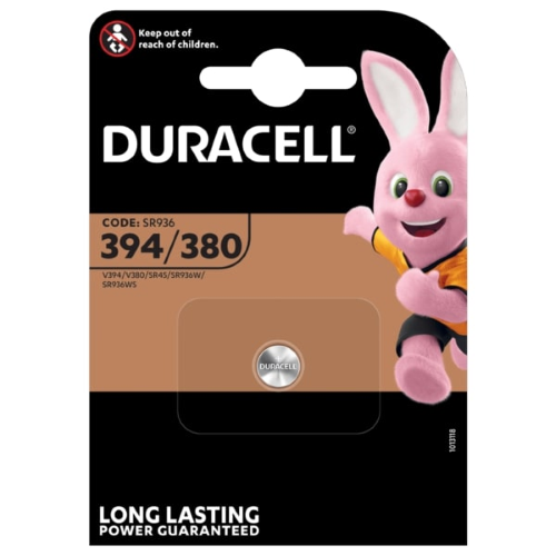 DURACELL D394 1,55V. Equivalente: SR936SW, 394, D394, SB-A4, LA, 625, 280-17. IEC: SR45