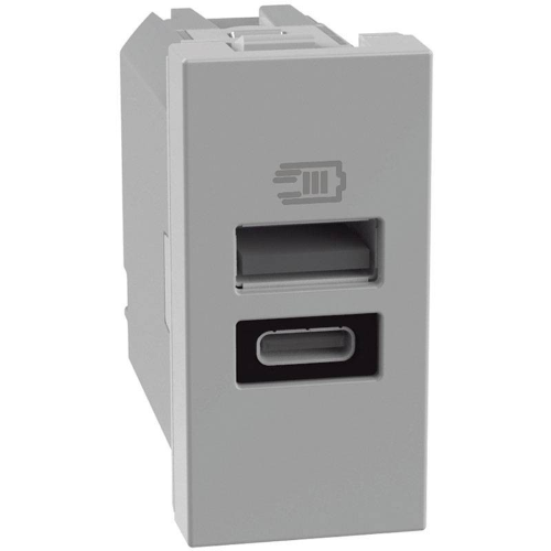 Caricatore USB Bticino MatixGO 15W con 1 porta tipo A e tipo C grigio JG4191AC