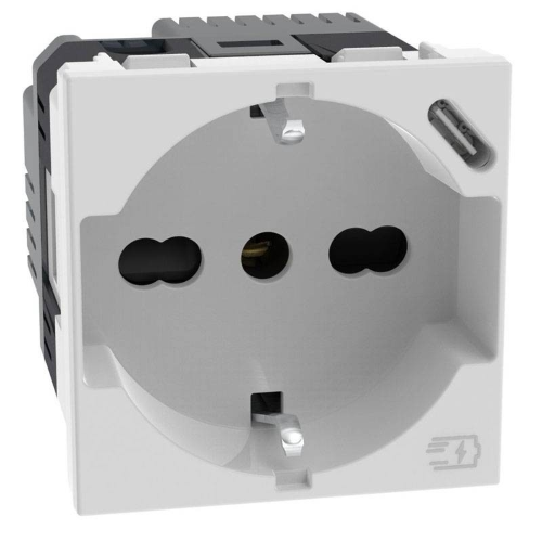 Presa Schuko Bticino MatixGo P40 con caricatore USB Bianca JW4140A16USB