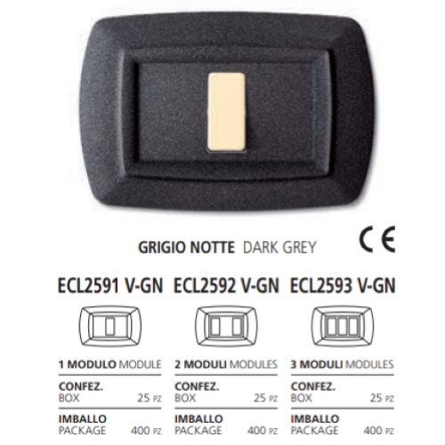 Placca Tondo' 3 moduli vulcanizzata grigio notte