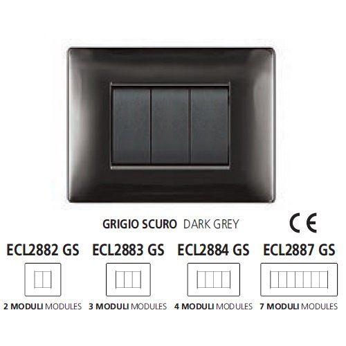 ELETTROCANALI ECL2882GS Placca serie MYLIFE QUADRA 2 moduli colore GRIGIO SCURO per supporto ECL4601-4602
