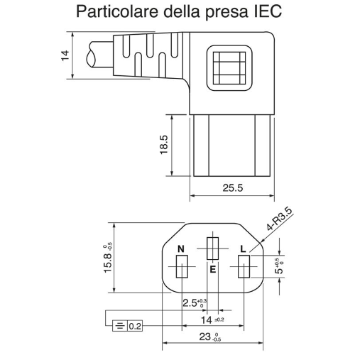 CAVI DI ALIMENTAZIONE PRESA VDE IEC C13 90° - SPINA ITA 10A NERO 1,8 MT