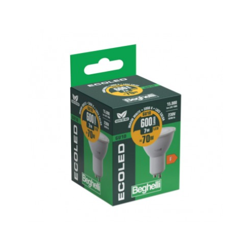 LAMPADINA LED GU10 7W 3000K/CALDA 100° 600LM BEGHELLI 56857
