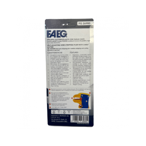 Pinza spelafili professionale con taglia cavo, Autoregolante, Cavi 0.25-6 mmq, Ergonomica FAEG FG26980