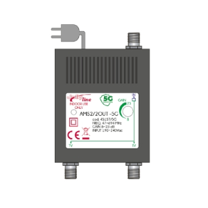 AMS2/2OUT -5G - AMPLIFICATORE DA INTERNO UHF+VHF 23DB REGOLAZIONE SEPARATA 2OUT ATTACCO F - CON FILTRO 5G
