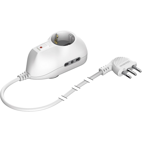 BTicino 3632DB – Prolunga BTRE SAFE 3 metri con spina 10 A, 2 prese bipasso 10/16 A e 1 presa tedesca P30, con interruttore automatico di sicurezza, bianco.
