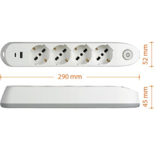 Multipresa POKER 4 prese con 2 prese USB, interruttore di sicurezza - bianca - Spina 16A