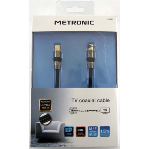 CAVO ANTENNA TV COASSIALE 9,52 MM MASCHIO-FEMMINA 1,5 M SCHERMATO COLORE NERO METRONIC 419001