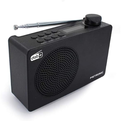 RADIO DIGITALE PORTATILE DAB+ E FM RDS CON SVEGLIA DOPPIO ALLARME BATTERIA INTEGRATA 7 ORE USCITA CUFFIE 3W COLORE NERO METRONIC 477231