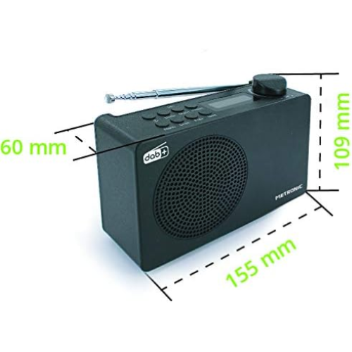 RADIO DIGITALE PORTATILE DAB+ E FM RDS CON SVEGLIA DOPPIO ALLARME BATTERIA INTEGRATA 7 ORE USCITA CUFFIE 3W COLORE NERO METRONIC 477231