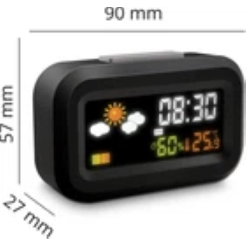 SVEGLIA DIGITALE DA VIAGGIO A BATTERIE DISPLAY LCD RETROILLUMINATO A COLORI OROLOGIO 12/24 ORE SNOOZE CALENDARIO METEO TEMPERATURA UMIDITÀ METRONIC 477340