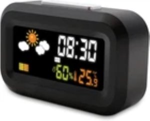 SVEGLIA DIGITALE DA VIAGGIO A BATTERIE DISPLAY LCD RETROILLUMINATO A COLORI OROLOGIO 12/24 ORE SNOOZE CALENDARIO METEO TEMPERATURA UMIDITÀ METRONIC 477340