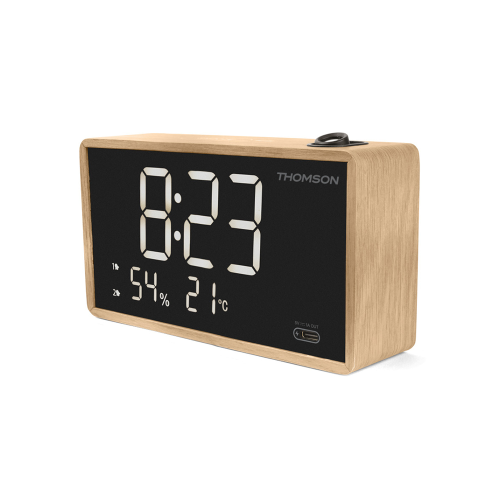RADIOSVEGLIA FM IN LEGNO CON PROIETTORE ORA TEMPERATURA E UMIDITÀ THOMSON T038978