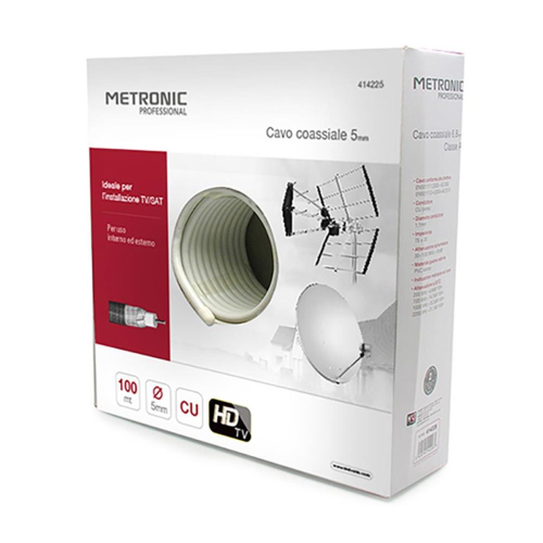MATASSA CAVO COASSIALE PER ANTENNA TERRESTRE SATELLITARE SAT DVB-T2 DVB-S2 5mm 100 METRI